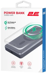 Батарея універсальна 2E Slim Wireless QI 10000mAh 20W Grey (2E-PB1011-GREY)