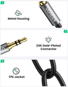 Кабель аудіо 0,2m Jack 3.5mm (M) / 2xJack 3.5mm (F), Ugreen AV123, Black