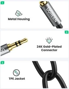Фото: Розгалужувач UGREEN AV123 Jack 3.5mm / 2xJack 3.5mm 0.2m Black (10532) № 5 | KTC