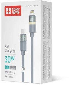 Кабель ColorWay warm light 30W Type-C / Lightning 1m Grey (CW-CBPDCL092-GR)