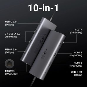 USB-хаб UGREEN CM639 10in1 Grey (15534)