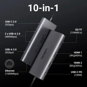Фото: USB-хаб UGREEN CM639 10in1 Grey (15534) № 3 | KTC
