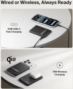Фото: Батарея універсальна Belkin BoostCharge Slim 5000mAh 20W Qi2 15W with Kickstand Black (BPD011HQBK) № 8 | KTC