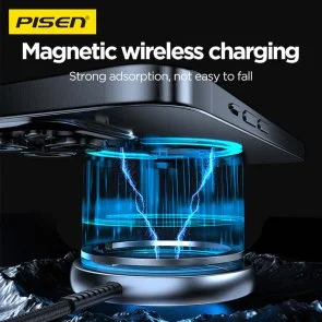 Фото: Бездротовий зарядний пристрій Pisen TP-C56 Qi2 Magnetic Desktop Charging Base 15W Black № 6 | KTC