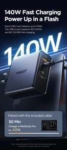 Фото: Зарядний пристрій Pisen BOLT Pro PD 140W Black (TP-C68) № 17 | KTC