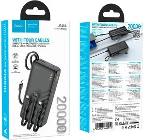 Фото: Батарея універсальна Hoco J146A Night tide 20000mAh Black built-in Cable (6942007645911) № 4 | KTC