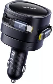 Фото: Автомобільний зарядний пристрій Baseus Enjoyment Max Retractable Cable 60W Black (C00035507121-01) № 3 | KTC