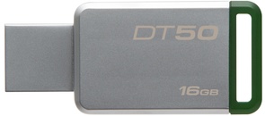 Флешка USB Kingston DT 50 16 ГБ (DT50/16GB) срібляста/зелена