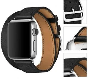 Фото: Ремінець HiC for Apple Watch 41/40/38mm - Hermes Leather Loop Band Black № 3 | KTC