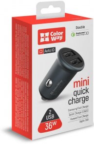  Зарядний пристрій ColorWay 2USB Quick Charge 3.0 Gray (CW-CHA036Q-GR)