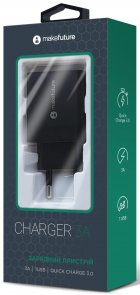 Зарядний пристрій MakeFuture 1USB 3A Quick Charge Black (MCW-11BK)