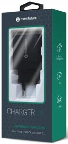 Фото: Зарядний пристрій MakeFuture 1USB 3A Quick Charge Black (MCW-11BK) № 3 | KTC