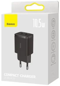 Фото: Зарядний пристрій Baseus Compact Charger 2U 10.5W Black (CCXJ010201) № 4 | KTC