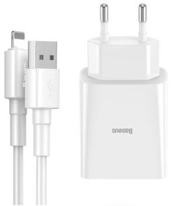 Зарядний пристрій Baseus Speed Mini Dual U 10.5W White with Lightning cable 1m (TZCCFS-R02)