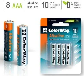 Фото: Батарейка ColorWay Alkaline Power LR03 AAA BL/8 (CW-BALR03-8BL) № 2 | KTC
