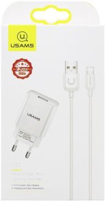 Зарядний пристрій Usams T21 White with Lightning cable (T21OCLN01)