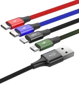 Фото: Baseus Fast 4in1 3.5A AM / Lightning/MicroUSB/Type-C/Type-C 1.2m Black (CA1T4-B01) № 2 | KTC