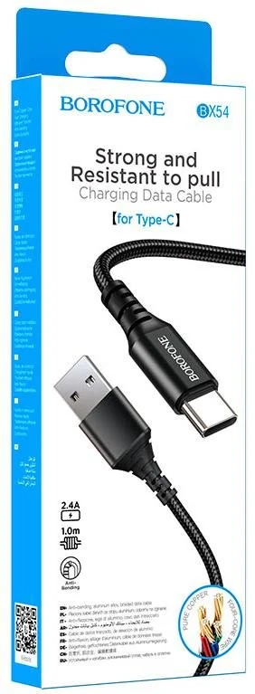 Фото: Кабель BOROFONE BX54 Ultra Bright 2.4A AM / Type-C 1m Black (BX54CB) № 3 | KTC