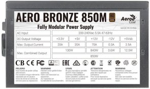 Блок живлення AeroCool 850W Aero Bronze 850M Fully Modular (ACPB-AR85AEC.1M)