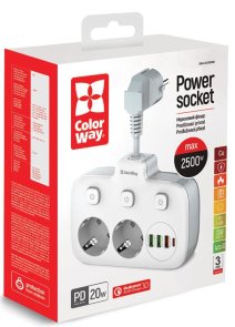 Мережевий фільтр ColorWay CW-CHE24PDW 3xUSB 1xType-C 2/2.5 White