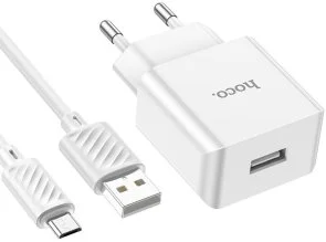 Фото: Зарядний пристрій Hoco C106A Leisure White with AM/MicroB (6931474783905) № 2 | KTC