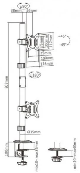 Фото: Кронштейн BRATECK LDT66-C02V Black № 3 | KTC