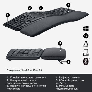 Клавіатура Logitech Ergo K860 Wireless Us/Ukr Graphite OEM (920-010352)