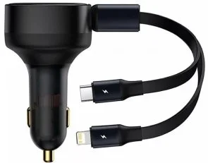 Фото: Автомобільний зарядний пристрій Baseus Enjoyment Retractable 2in1 33W Black (C00035500111-00) № 2 | KTC
