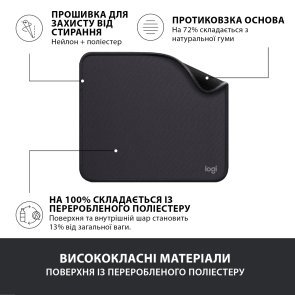  Килимок Logitech Mouse Pad Studio Series 200x230x2mm Graphite (956-000049)