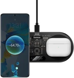 Фото: Бездротовий зарядний пристрій Baseus Digital LED Display 2in1 20W Black (WXSX010101) № 3 | KTC