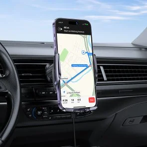 Фото: Кріплення для мобільного телефону Hoco CA202 Plus Enlightener Infrared Induction Wireless Charging Car Holder air outlet Black Metal Gray (6942007623469) № 10 | KTC