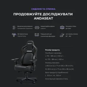 Фото: Крісло Anda Seat Kaiser 4 Size L Linen Fabric Black (AD12YDDC-L-20-B-CF) № 16 | KTC