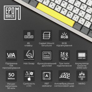 Клавіатура Epomaker Shadow-S TKL Mulan Switch Hot-Swap LCD Screen RGB White (SHS-W-M)