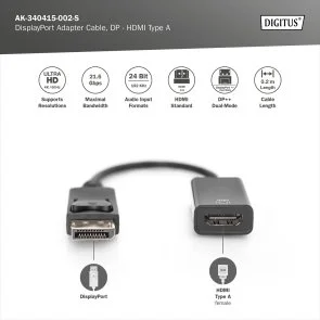 Фото: Перехідник Digitus DP M / HDMI F 0.2m Black (AK-340415-002-S) № 4 | KTC