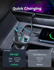 Фото: FM-Трансмітер + АЗП UGREEN CD229 Bluetooth Car Charger Black № 3 | KTC