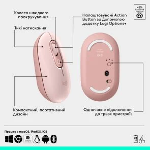 Фото: Комплект клавіатура+миша Logitech POP Icon Combo Rose/Off White (920-013142) № 7 | KTC