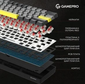 Фото: Клавіатура GamePro MK130G Pro Outemu Red Switch Hot-Swap RGB USB/WL/BT Black/Grey № 7 | KTC
