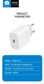 Фото: Зарядний пристрій WUW C176 PD 20W White (WUW-C176) № 8 | KTC
