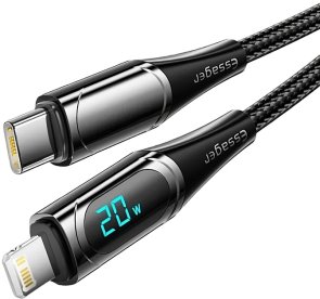 Кабель Essager LED Digital Display 20W Type-C / Lightning 2m Black (EXCTL-YDA01)