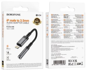 Перехідник BOROFONE BV24 Graceful Lightning / Jack 3.5mm F Metal Grey (6941991120398)