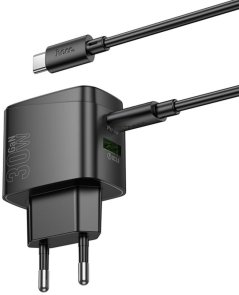 Зарядний пристрій Hoco CS61A Bright QC3.0 PD 30W Black with Type-C/Type-C (6942007638449)