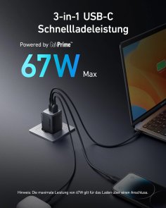 Зарядний пристрій Anker GaNPrime Charger PD QC GaN 67W Black (A2669313)