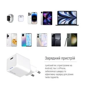 Фото: Зарядний пристрій ColorWay GaN Mini PD 35W White with Type-C / Type-C (CW-CHS056PDC-WT) № 12 | KTC