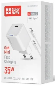 Фото: Зарядний пристрій ColorWay GaN Mini PD 35W White with Type-C / Type-C (CW-CHS056PDC-WT) № 6 | KTC