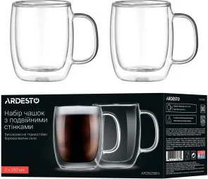 Фото: Набір чашок Ardesto 250ml 2pcs Clear (AR2625BH) № 5 | KTC