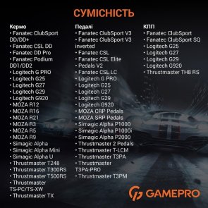 Кокпіт з кріпленням для керма, педалей та коробки передач GamePro RS021