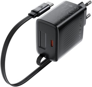 Зарядний пристрій Acefast A110 30W Black with Retractable Cable (6974316283942)