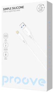 Кабель USB (AM/Lightning) 1м, Proove Simple Silicone, 2.4A, White