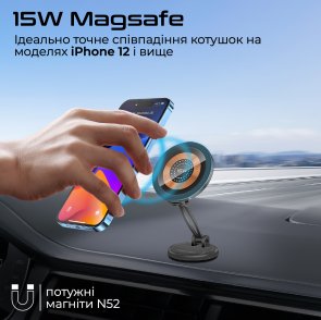 Кріплення для мобільного телефону Promate Magnus2-qi (6959144065250)