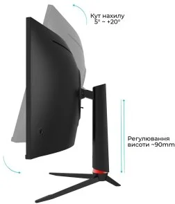 Фото: Монітор QUBE C34UQ180H Black - 34" VA / 3440x1440 / 180 Гц / AMD FreeSync, Nvidia G-Sync / HAS № 8 | KTC